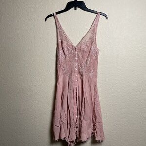Intimately Free People Womens Small Button Down Lace Slip Dress Distressed Hem